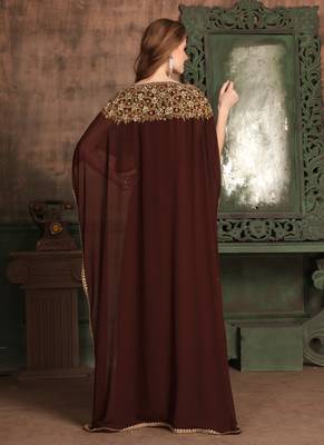 Brown Embroidered Georgette Islamic Kaftans 3