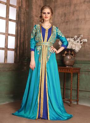 Green Embroidered Crepe Islamic Kaftans 1