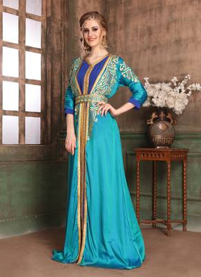 Green Embroidered Crepe Islamic Kaftans 2