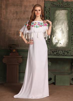 White Embroidered Rayon Islamic Kaftans 1