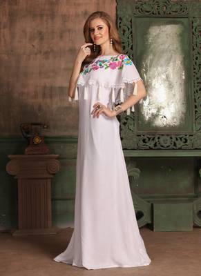 White Embroidered Rayon Islamic Kaftans 2