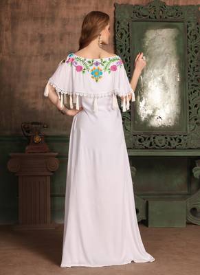 White Embroidered Rayon Islamic Kaftans 3