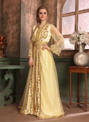 Off White Embroidered Satin Islamic Kaftans 2
