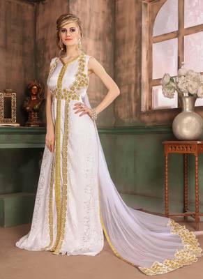 White Embroidered Satin Islamic Kaftans 1
