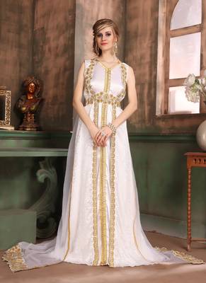 White Embroidered Satin Islamic Kaftans 2