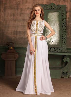 White Embroidered Georgette Islamic Kaftans 1