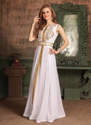 White Embroidered Georgette Islamic Kaftans 2