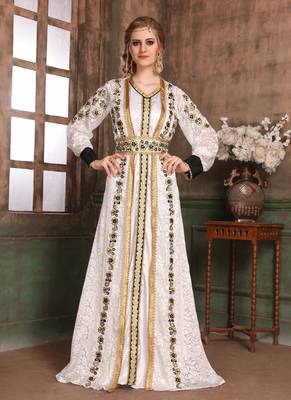 White Embroidered Satin Islamic Kaftans 1