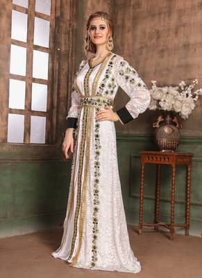 White Embroidered Satin Islamic Kaftans 2