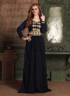 Blue Embroidered Crepe Islamic Kaftans 1