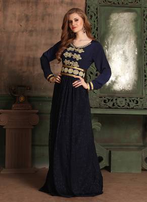 Blue Embroidered Crepe Islamic Kaftans 2