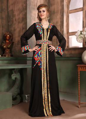 Black Embroidered Crepe Islamic Kaftans 1