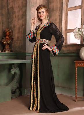 Black Embroidered Crepe Islamic Kaftans 2