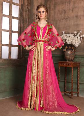 Beige Embroidered Crepe Islamic Kaftans 1