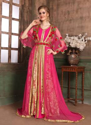 Beige Embroidered Crepe Islamic Kaftans 2