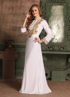 White Embroidered Rayon Islamic Kaftans 2