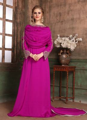 Pink Embroidered Crepe Islamic Kaftans 1