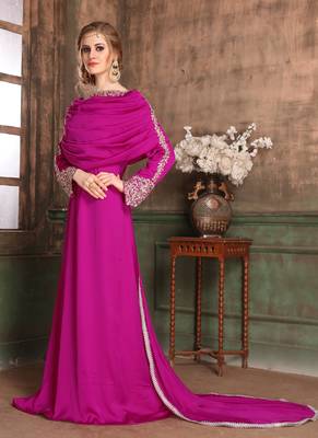 Pink Embroidered Crepe Islamic Kaftans 2