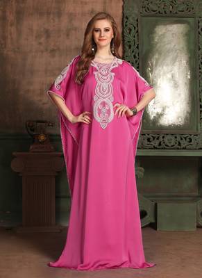 Pink Embroidered Crepe Islamic Kaftans 1