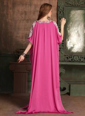 Pink Embroidered Crepe Islamic Kaftans 2
