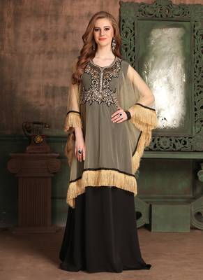 Black Embroidered Crepe Islamic Kaftans 1