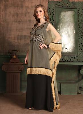 Black Embroidered Crepe Islamic Kaftans 2