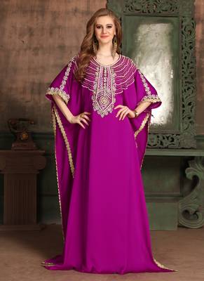 Pink Embroidered Crepe Islamic Kaftans 1