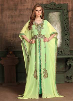 Yellow Embroidered Georgette Islamic Kaftans 1