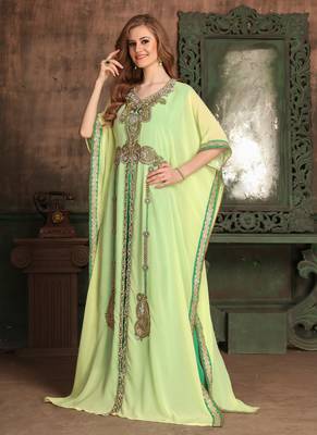 Yellow Embroidered Georgette Islamic Kaftans 2