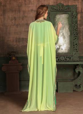 Yellow Embroidered Georgette Islamic Kaftans 3