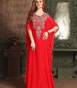 Red Embroidered Georgette Islamic Kaftans