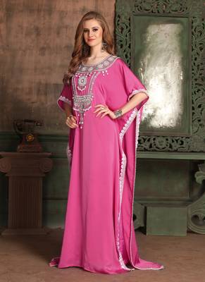 Pink Embroidered Crepe Islamic Kaftans 2