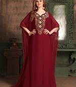Maroon Embroidered Georgette Islamic Kaftans