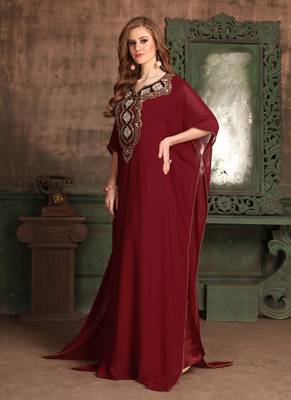 Maroon Embroidered Georgette Islamic Kaftans 2