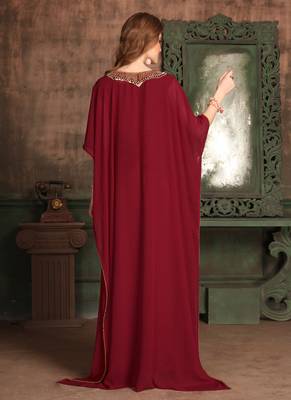Maroon Embroidered Georgette Islamic Kaftans 3