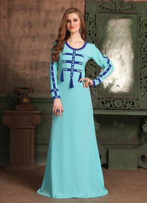 Blue Embroidered Crepe Islamic Kaftans 1