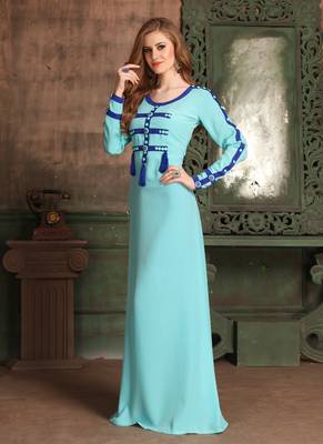 Blue Embroidered Crepe Islamic Kaftans 2