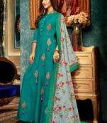 Turquoise Embroidered Silk Salwar With Dupatta