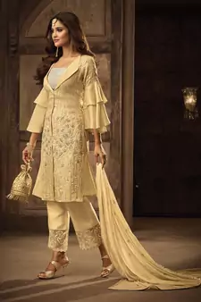 Yellow Embroidered Silk Salwar With Dupatta