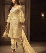 Yellow Embroidered Silk Salwar With Dupatta