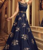 Dark-Blue Embroidered Silk Salwar With Dupatta