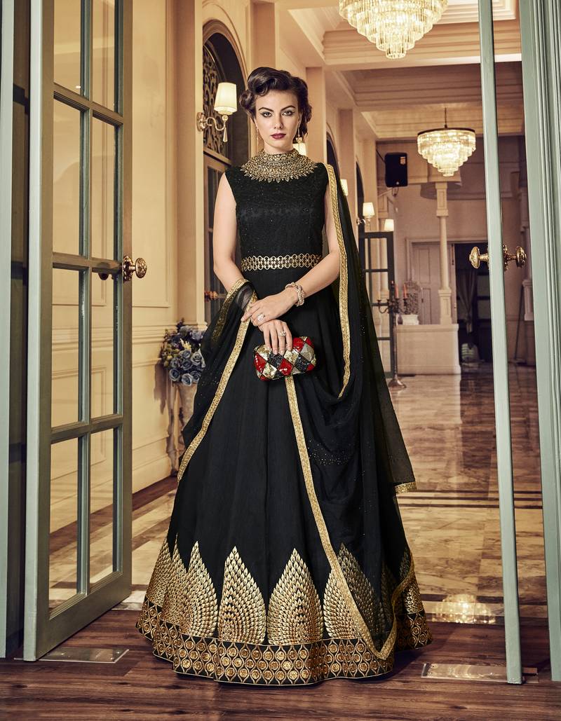 Black Embroidered Silk Salwar With Dupatta