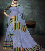 Purple printed linen saree with blouse