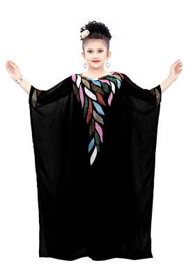 Black Georgette Embroidered Zari Work Islamic Kaftan For Girls 1