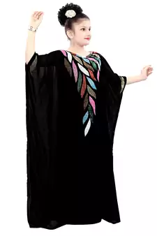 Black Georgette Embroidered Zari Work Islamic Kaftan For Girls