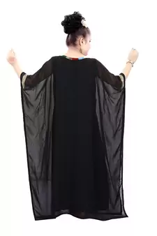 Black Georgette Embroidered Zari Work Islamic Kaftan For Girls