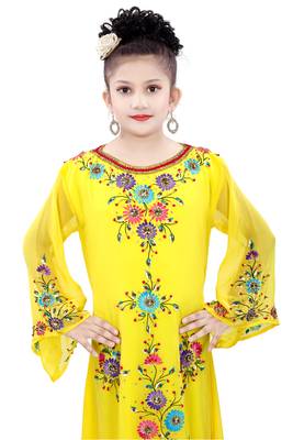 Yellow Georgette Embroidered Zari Work Islamic Kaftan For Girls 4