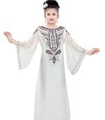 Off White Gerogette Embroidered Zari Work Islamic Kaftan For Girls