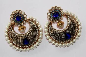 Beautiful Antique Finish Hangings With Blue N White Pearls 1