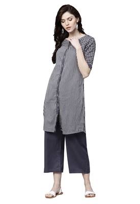 Blue printed cotton palazzo-kurta 1
